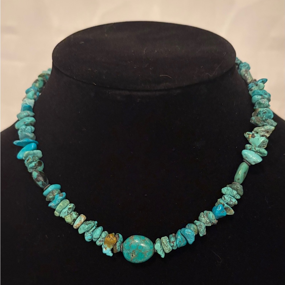 Signed Peyote Bird Turquoise Chip Necklace 16” Boho Southwestern, rare!